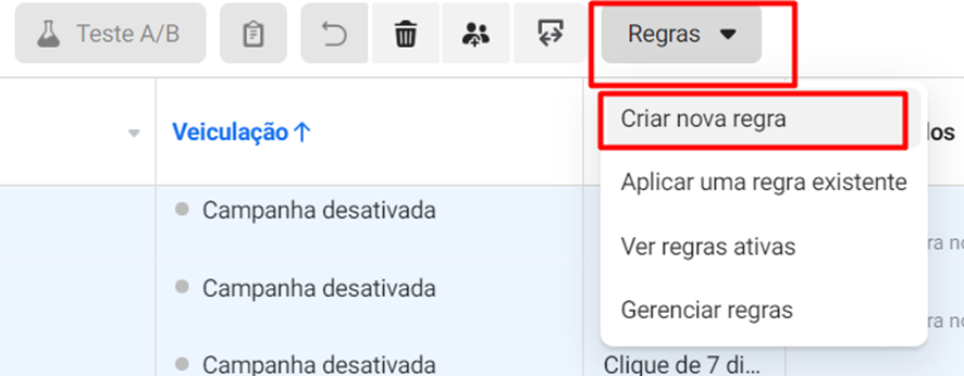 criando regra automática no facebook ads