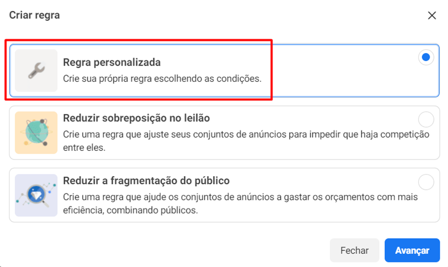 criando regra automática no facebook ads