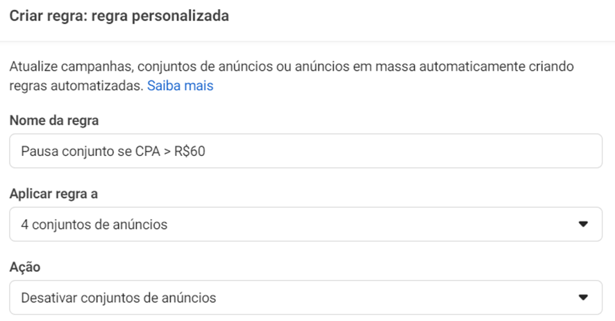 como criar regra automatizada no facebook ads