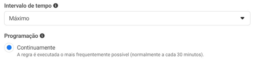 intervalo e programação de regra automatizada